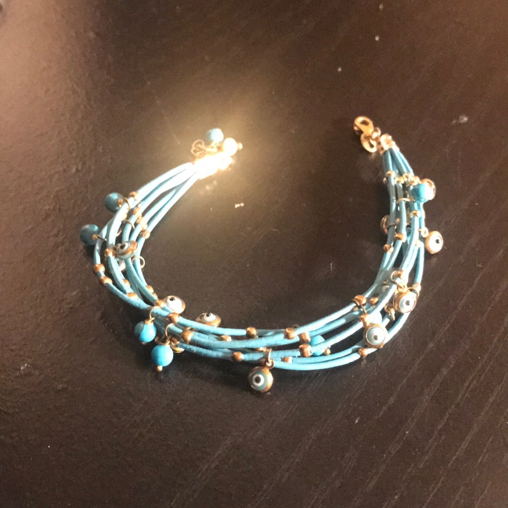 Turquoise leather sterling silver bracelet
